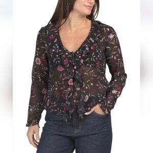 Muse Women's Black Long Sleeve Printed Blouse